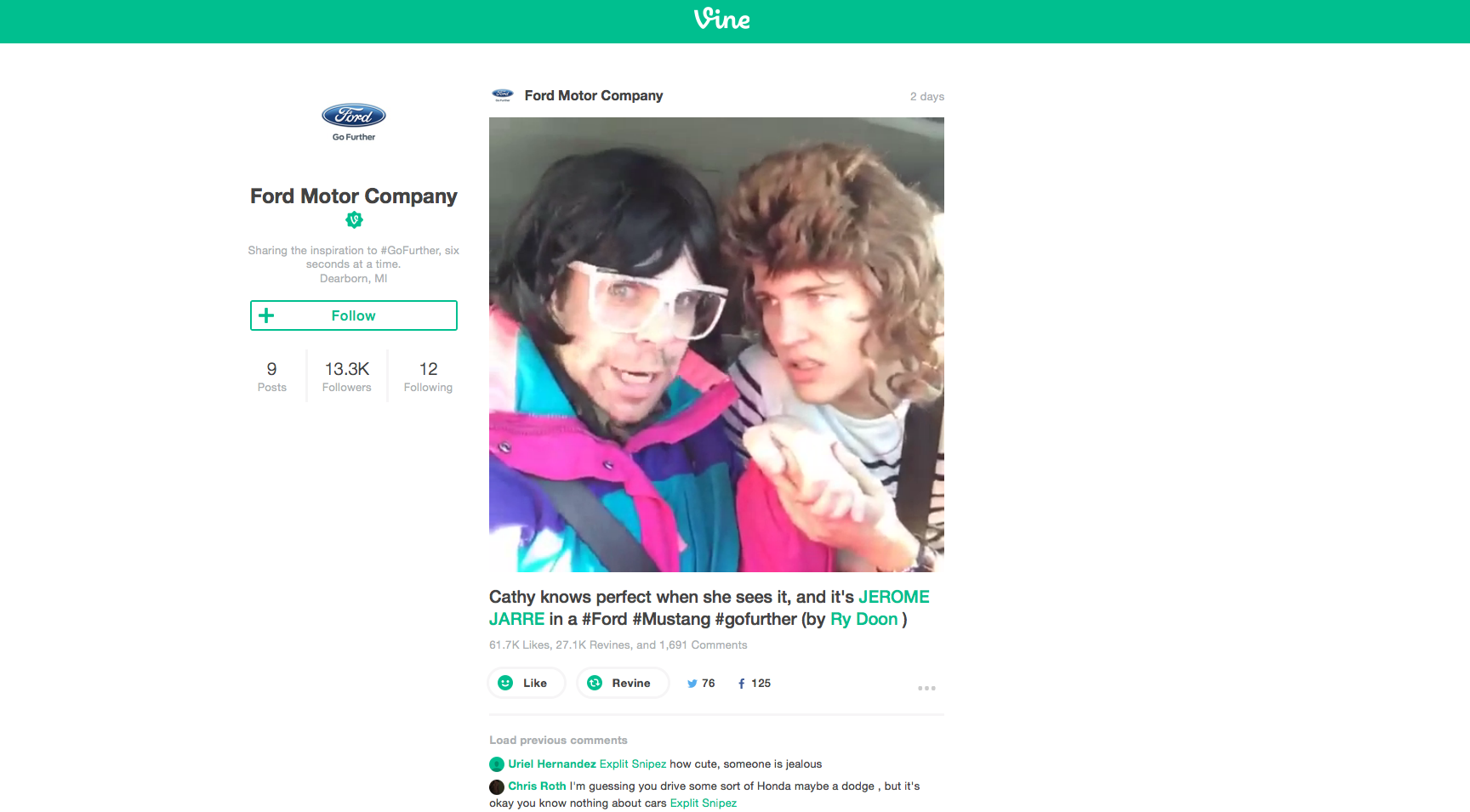 Vine Account der FORD Motor Company