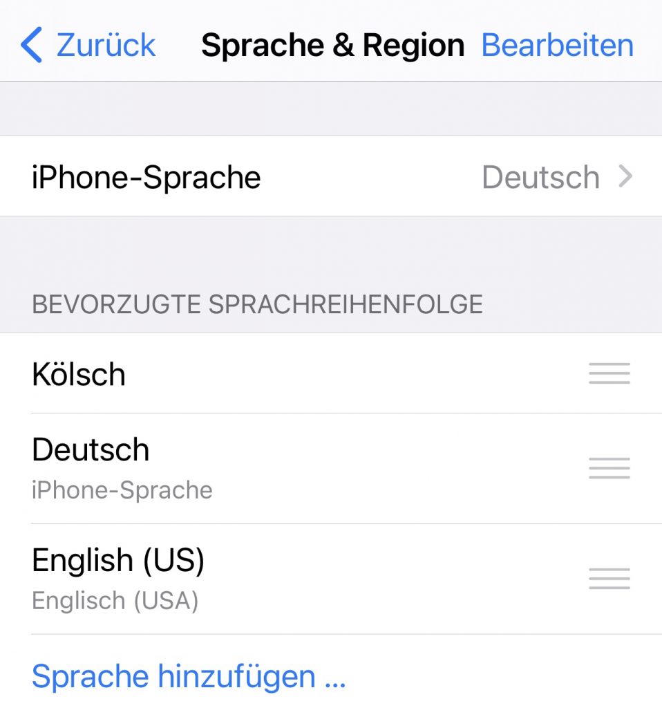 Kölsch als iPhone-Sprache